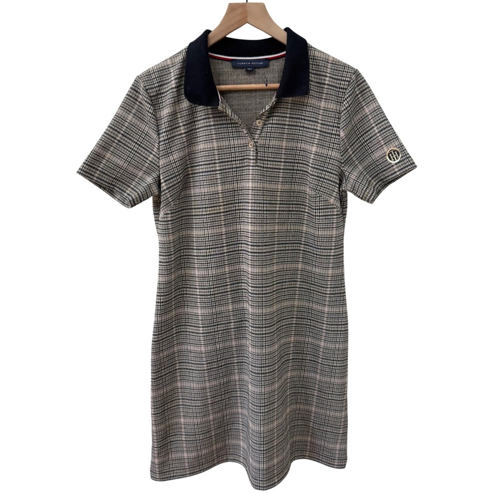 Tommy Hilfiger Polo Dress Medium Plaid Short Sleeve Preppy Knit Shift Dress